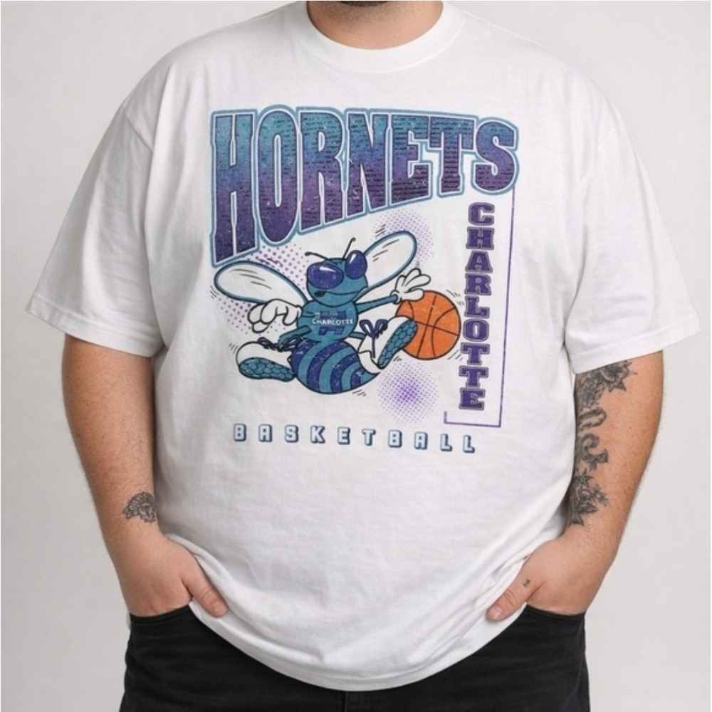 2XL Charlotte Hornets Vintage Logo NBA Graphic T-Shirt White Plus sixe XXL/3XL